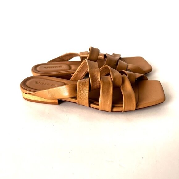 Vince Sandal Slide Zayna Black Leather Flat Square Strappy Slip On - Picture 4 of 8